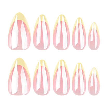 Naked powder coating simple wearing nail French yellow edge short almond manicure nail piece  hot-selling nail piece wholesale｜365nails