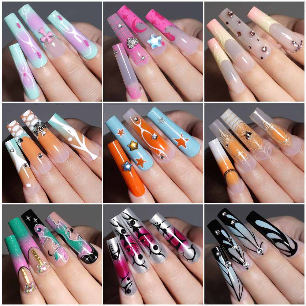 Long press on nails, French versatile patch nail art removable prefabricated fake nail press on nails piece (MOQ=3)