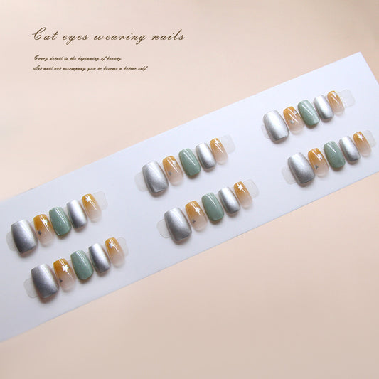 Nail Tips  prefabricated nail, gradual change of stars, jumping colors, cat eyes, sweet girl, white  ins wind, removable press on nails 3｜365nails