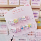 Pony Poly Pastel Cute Kids Press On Nails with Hearts