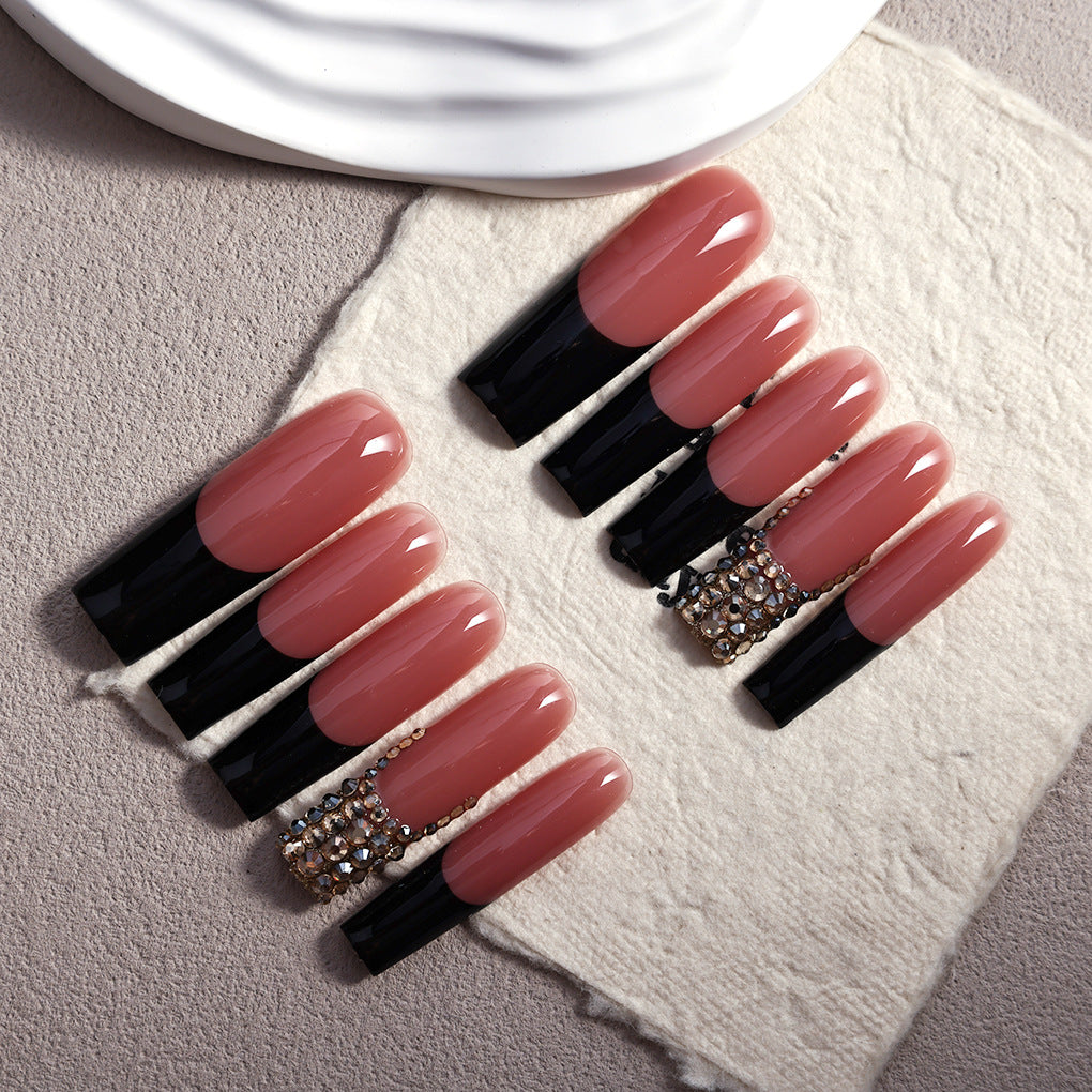 Black Tip Nude Crystal Accent Press On Nails