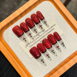 365nails: "Crimson Cross" – 3D Gothic Cross & Cat Eye Handmade Stiletto Nails