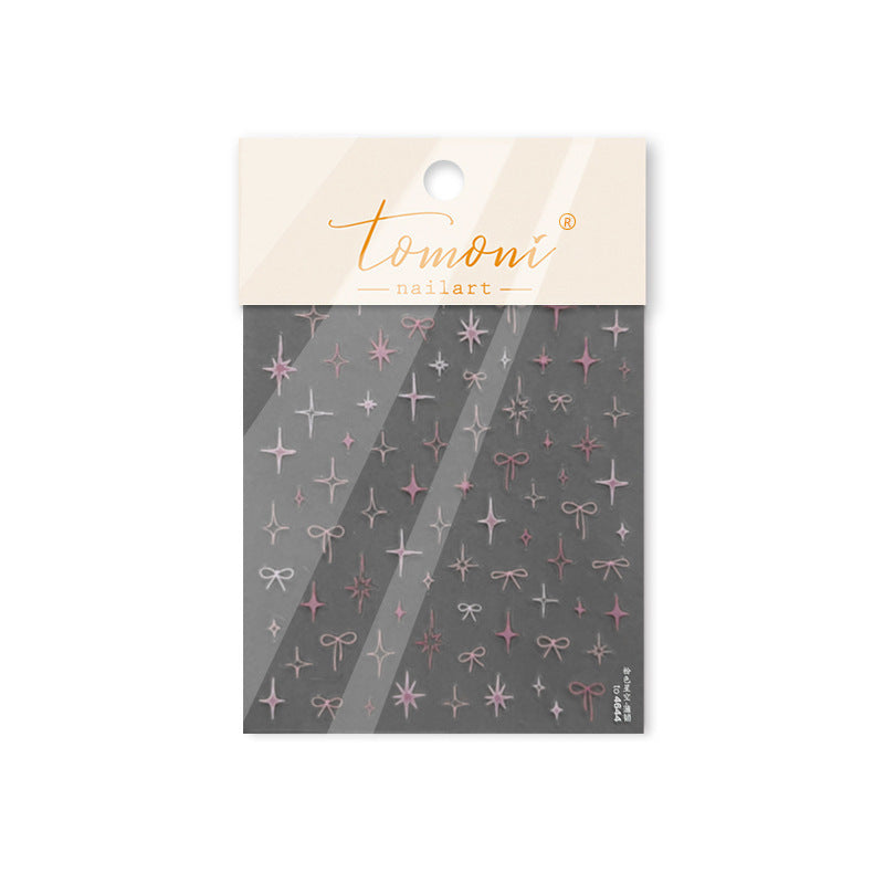 Misty Pink Star & Bow Collection: "Dreamy Pink Star Bow" – 3D Embossed Nail Sticker