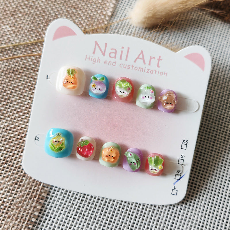 365nails：「可愛蔬菜花園」—短款寬版手工製兒童穿戴甲