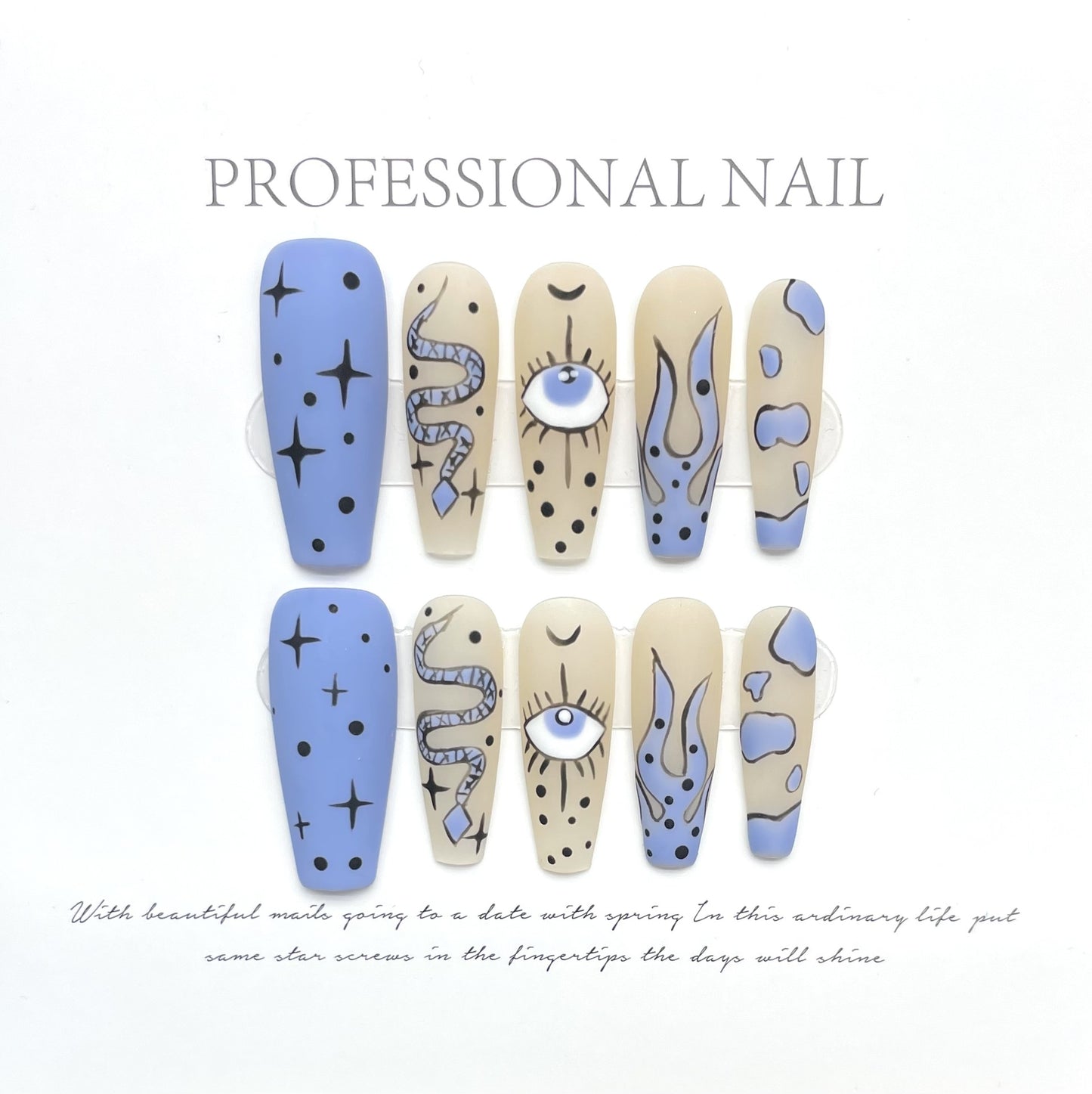 Hand-painted snake personality Spice girl graffiti blue matte monster eye handmade  style | 365nails
