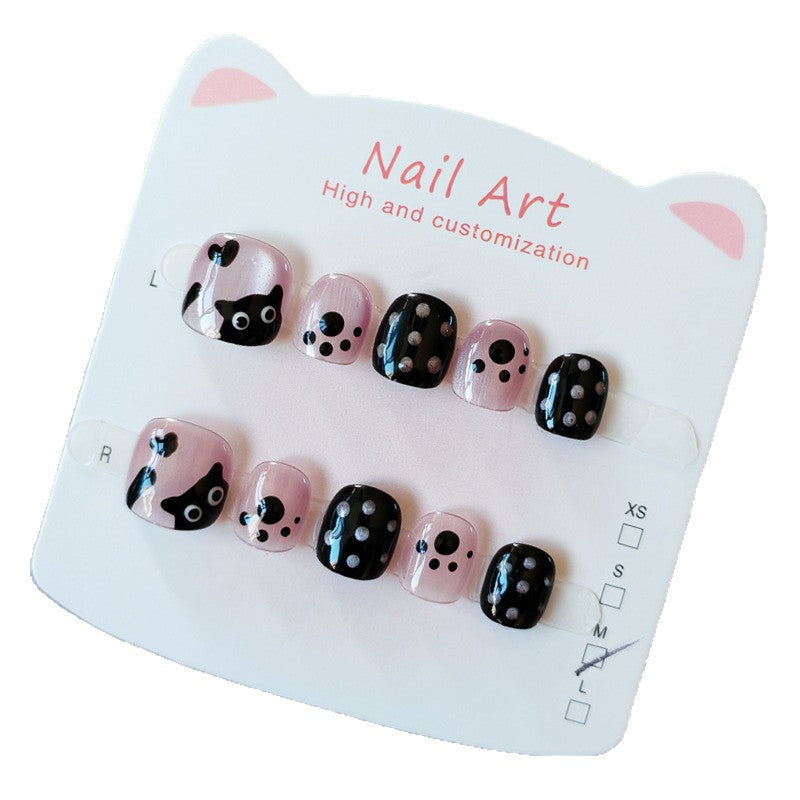 365nails: 圓點調皮小貓 – 短款圓形手工製兒童穿戴甲