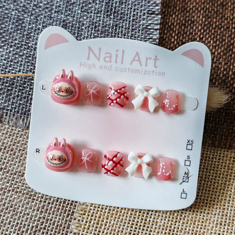 365nails: "caramel labubu buddies" – short round handmade kids press-on nails