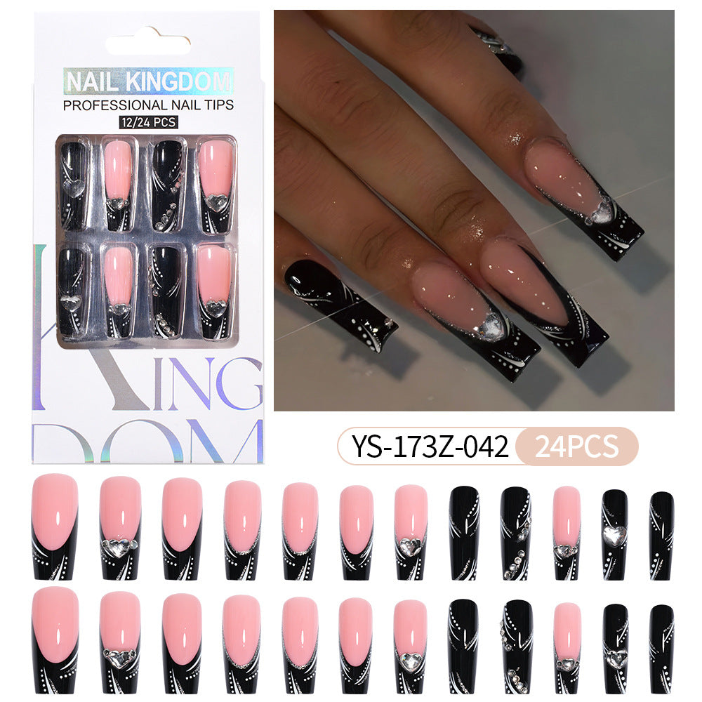 Press on nails fake nail patch extension nail Spice Girl medium rectangle removable 24 pieces with drill manicure