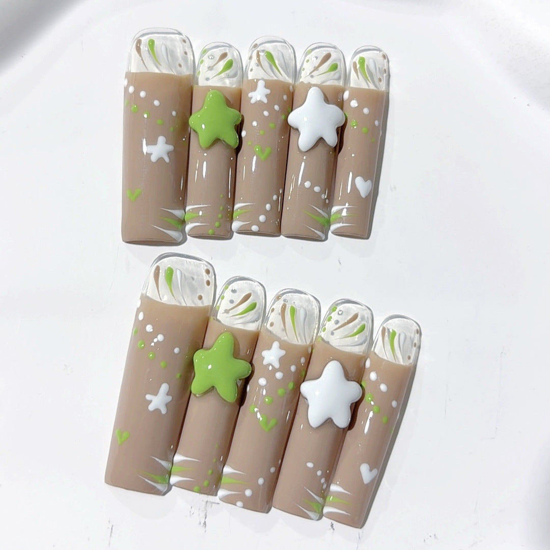 Mocha Star Playful Glossy Press On Nails