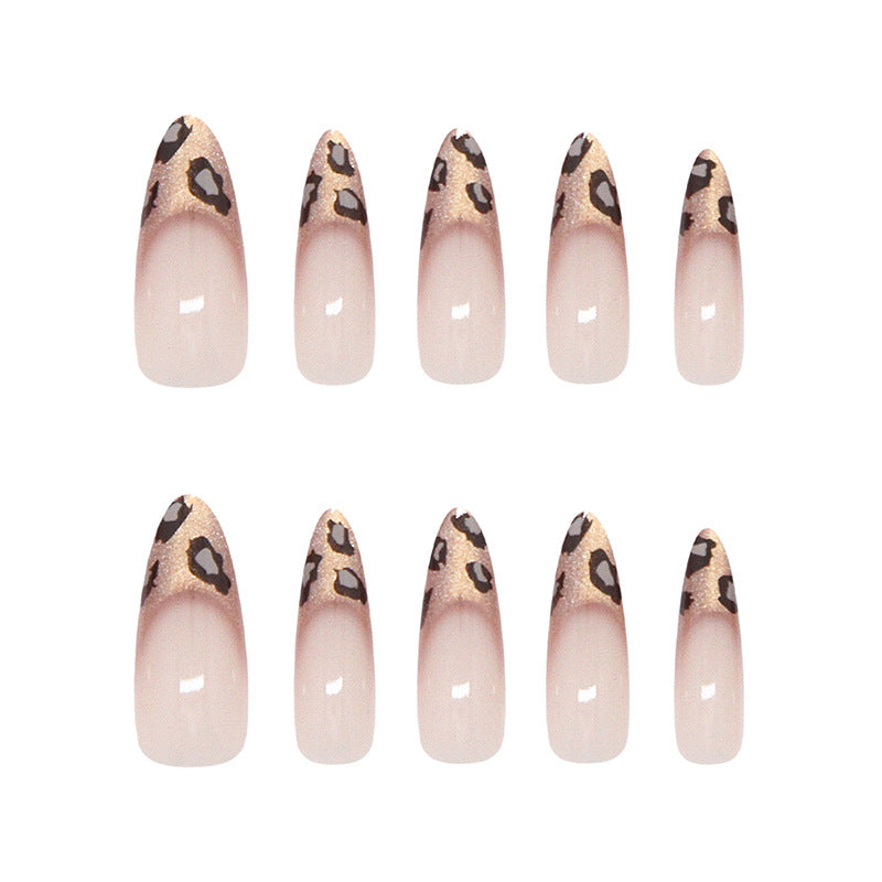 Nail Tips  prefabricated nail champagne French cat eye leopard print fashionable sweet and cool white  removable nail art pieces 30 pieces｜365nails