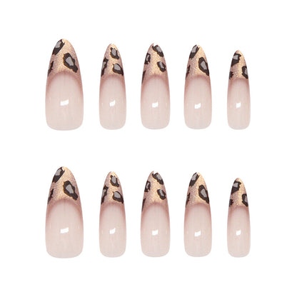 Nail Tips  prefabricated nail champagne French cat eye leopard print fashionable sweet and cool white  removable nail art pieces 30 pieces｜365nails