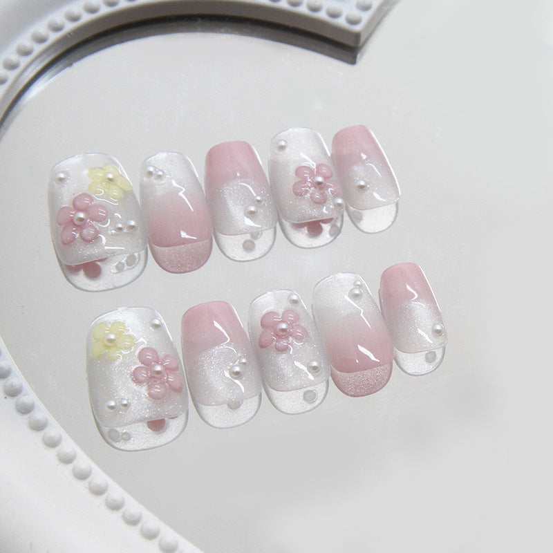 Nail Tips  prefabricated nail, press on nails, sweet flower removable, light-chasing cat eye nail piece, short T nail art diamond｜365nails