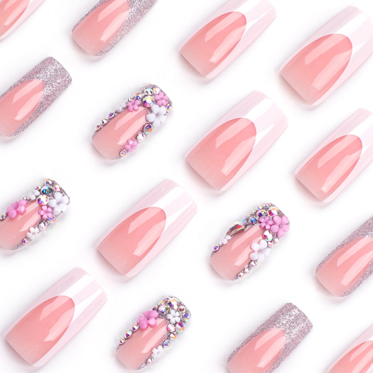 spice girls wear nail pieces medium and long flower white edge nail pieces  nail stickers nail pieces｜365nails