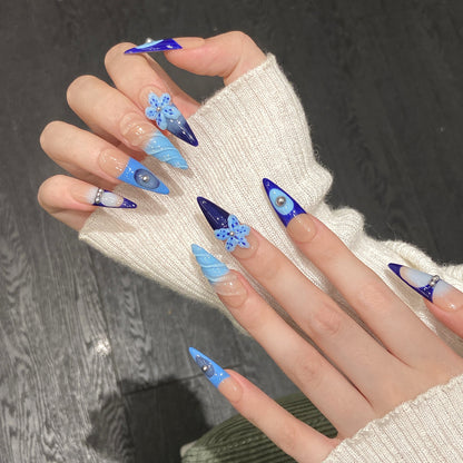 Ocean pure hand-carved three-dimensional relief handmade nails pure hand-painted new finished product | 365nails