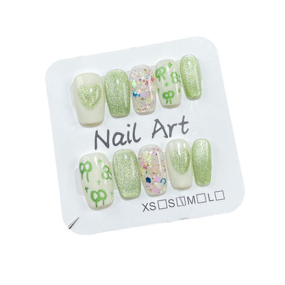 Spring and summer new manicure Qingti cat eye cute hand-painted bow handmade press-on nails wearable nail sticker wholesale｜365nails