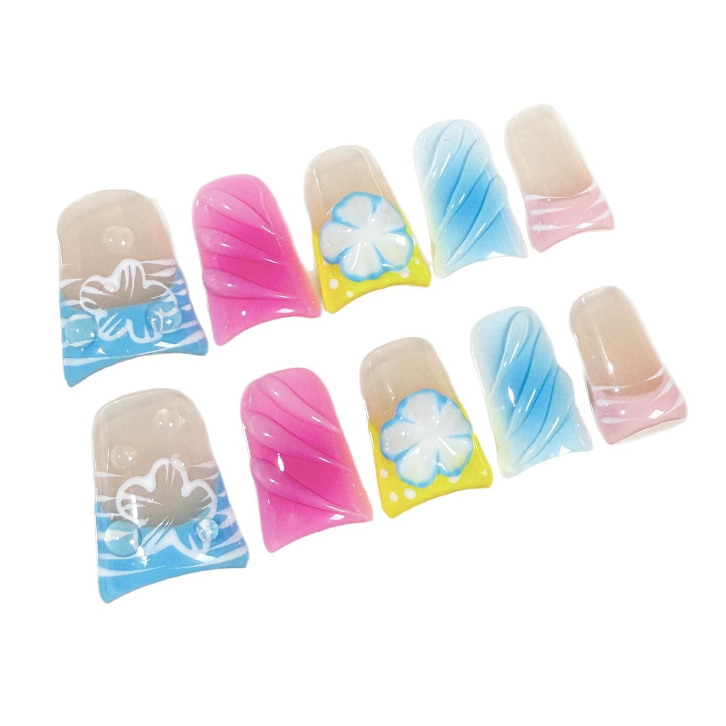 Duck bill nail sweet and cute three-dimensional engraved ice-transparent blush nail hand-painted French handmade press on nails｜365nails