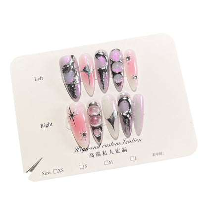 Handmade Nail Niche Spice Girl Sweet Cool Metal Three-dimensional Nail Patch Aurora Blush Wearable Nail Patch｜365nails