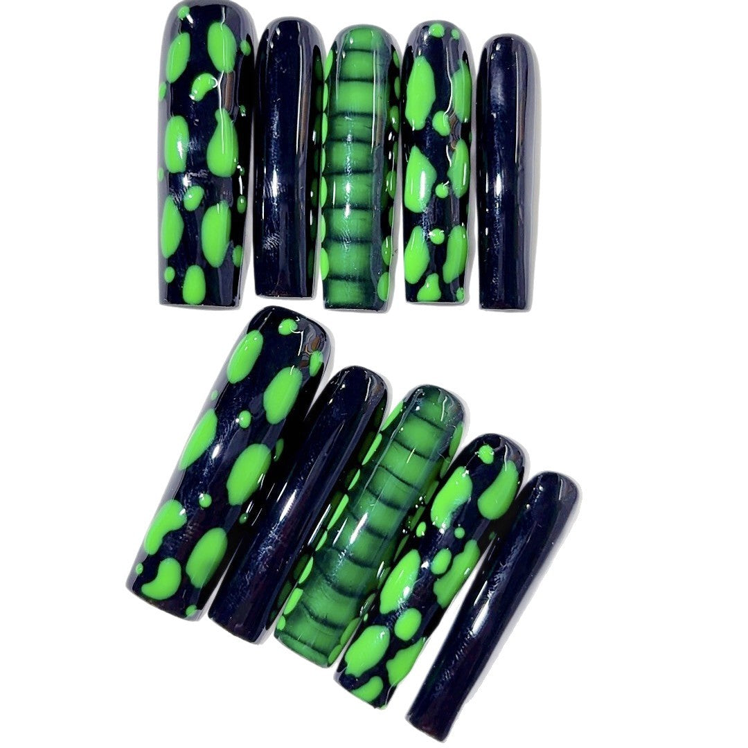 Neon Green Splatter Glossy Press On Nail Set