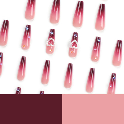 long style gradual change manicure wear nail piece burgundy gradual change fake nail wear nail sticker wholesale｜365nails