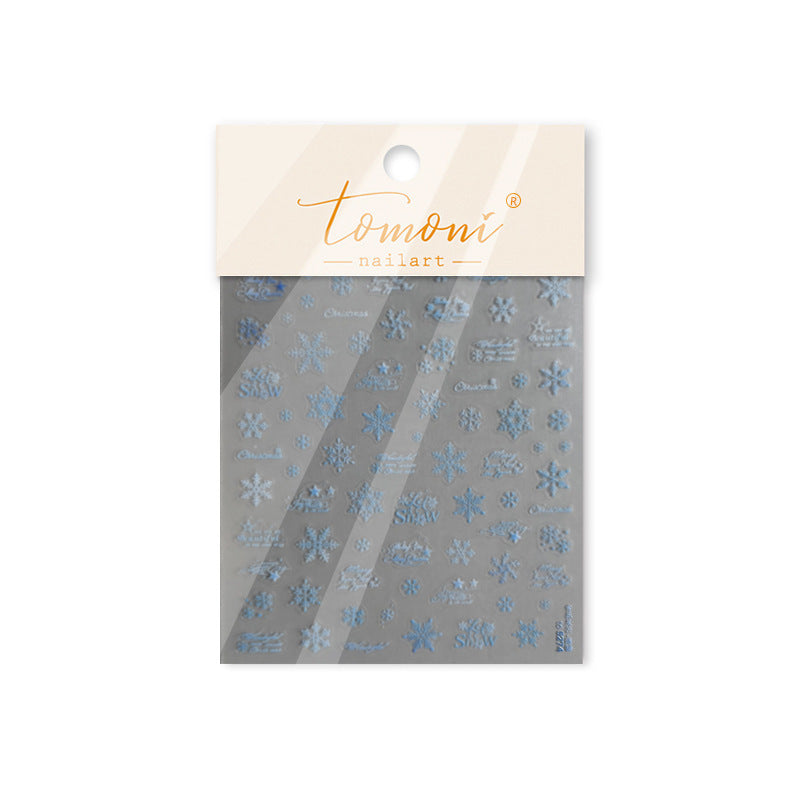 White Christmas Snowflake & Script: "Winter Frost Wonderland" – 5D Embossed Nail Sticker