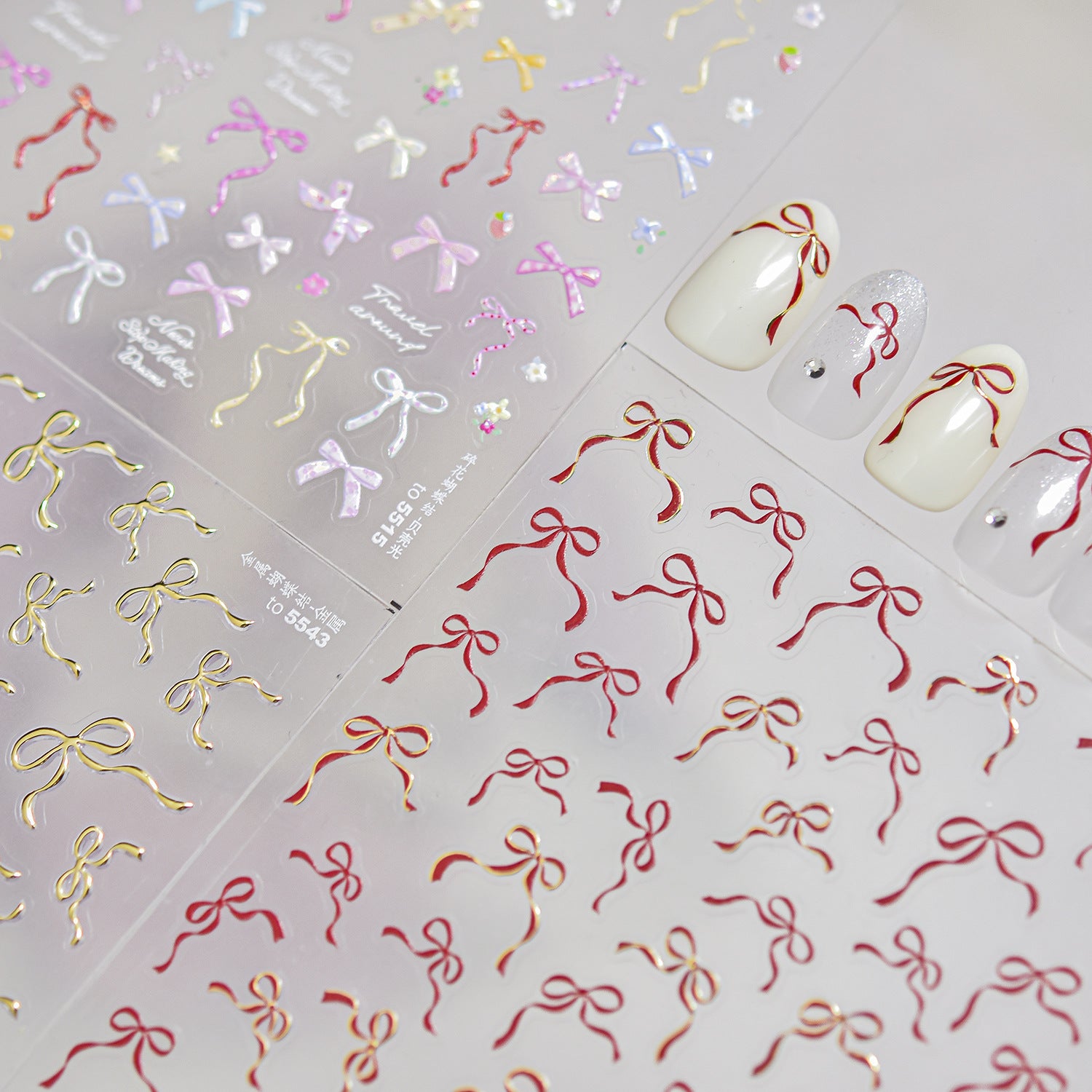 Red Bow Collection: "Gilded Red Bow" – 3D Embossed Nail Sticker