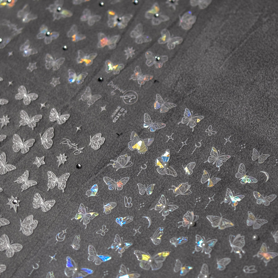 Crystal Diamond Butterfly: "Iridescent Fairy Wings" – 5D Embossed Nail Sticker