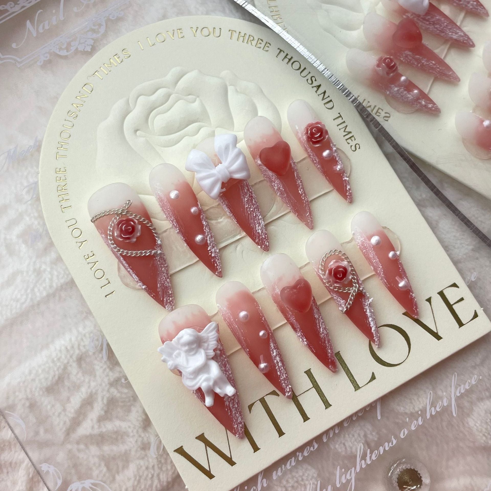 Rose Angel Baroque rose plaster handmade press on nails new high-end removable | 365nails