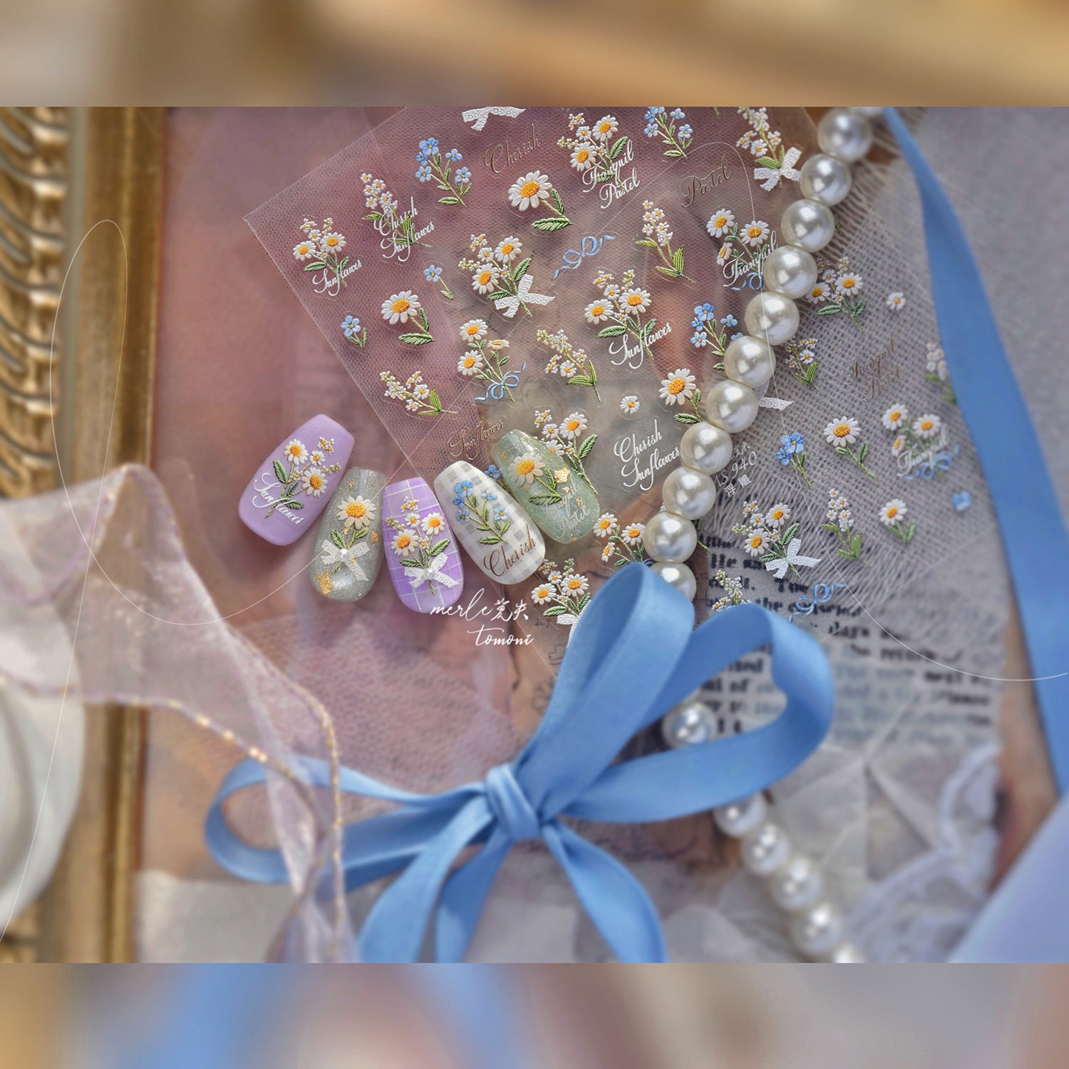 Pastel Wildflower Wreath – Romantic Vintage Nail Art Stickers