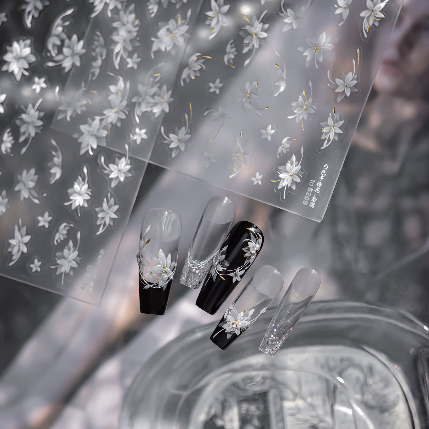 Silver Floral Collection: "Elegant Silver Orchid" – 3D Embossed Nail Sticker