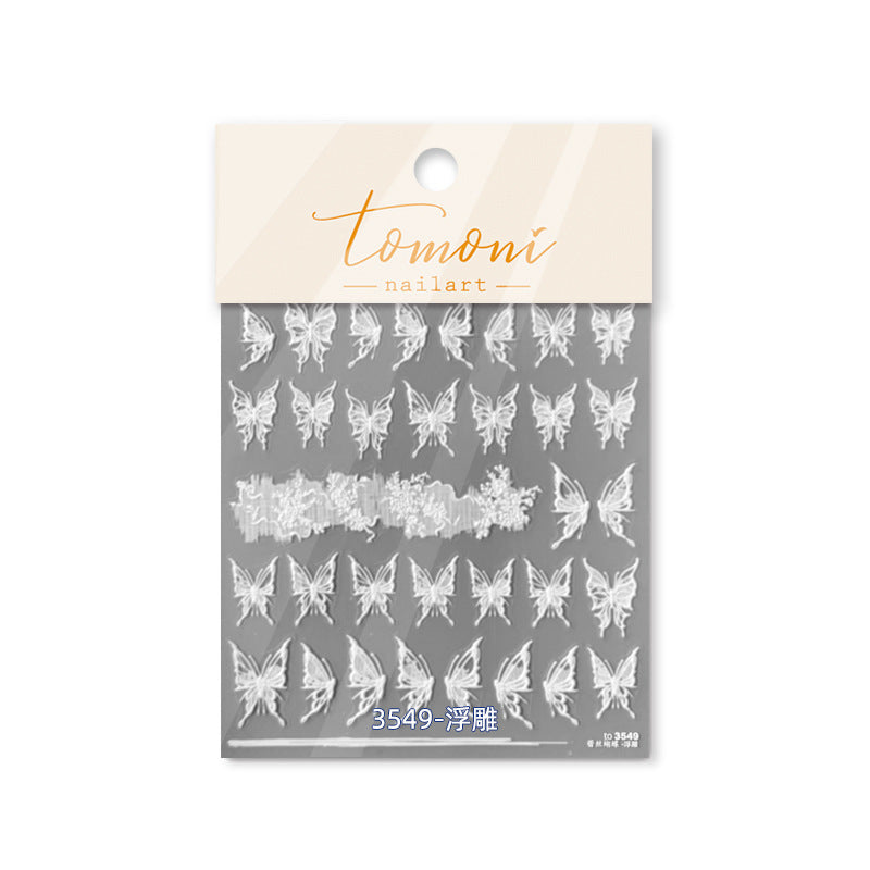 Sepia Butterfly Embroidery – 3D Embossed Vintage Nail Art Set