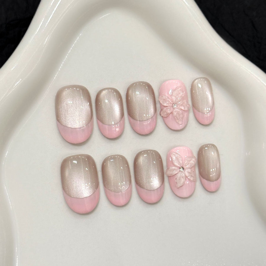 Ongles bloom perlé rose poudré