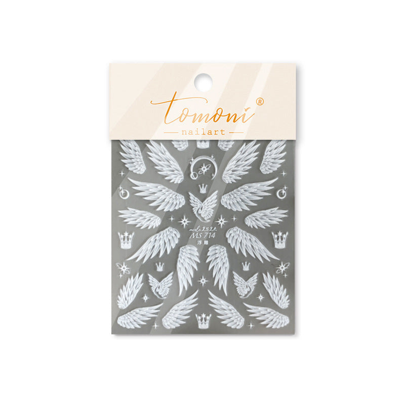 Angel Wings & Crown: "Iridescent Pearl" – 3D Nail Sticker