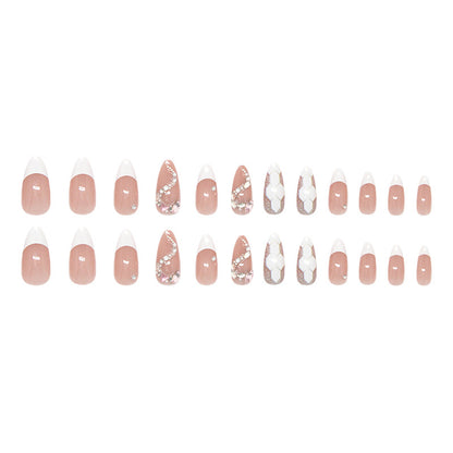 Lucky dignitaries, explosive flash piles of diamonds, small snakes, fashionable and cold girls, white, removable and wearable nail art pieces 24 pieces｜365nails