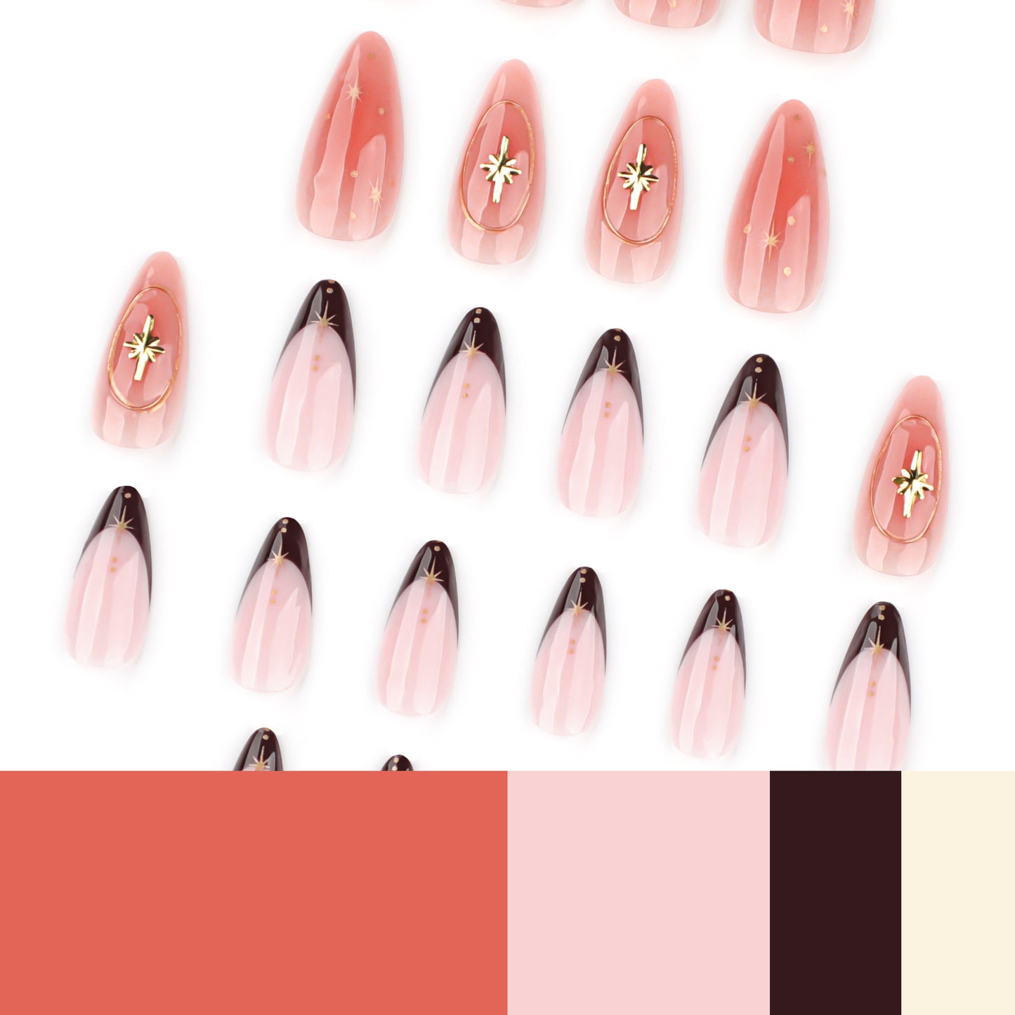 Hot Selling Star French Almond 3D Blush press-on nails