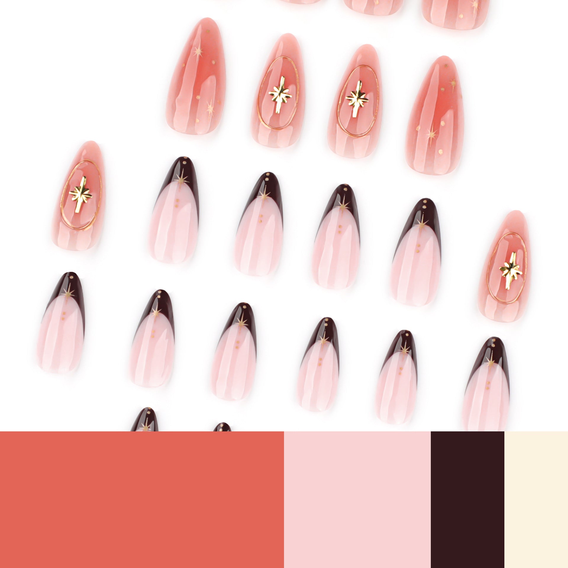 Hot Selling Star French Almond 3D Blush press-on nails