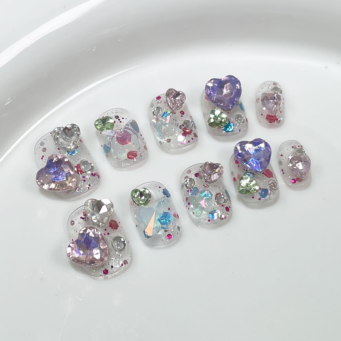 Explosive short handmade worn nail love pile diamond summer fresh nail patch wearable nail sticker wholesale｜365nails