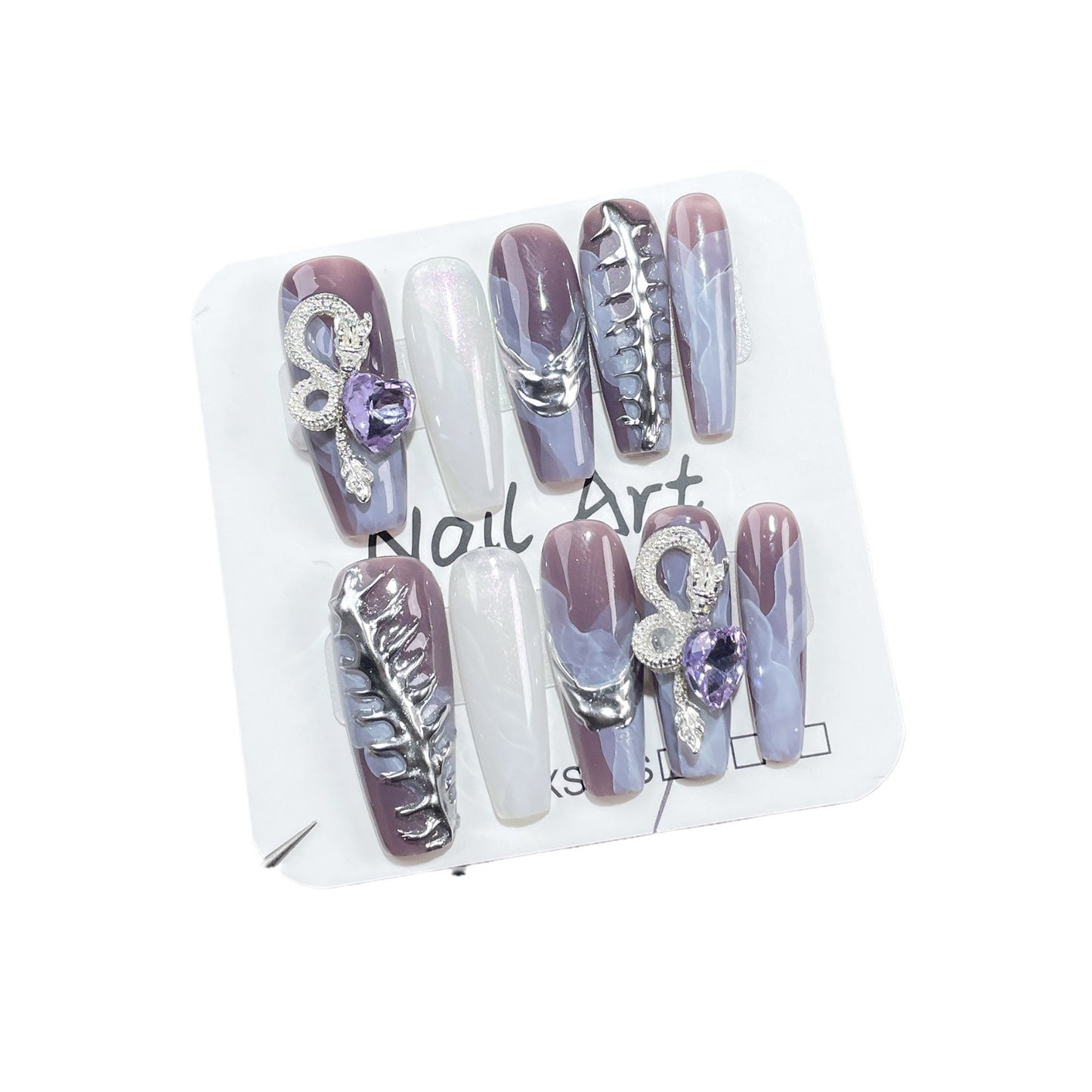 Adesivo de unha mágico em pó com espelho aquarela feito à mão, dragão tridimensional, adesivo de unha longo para uso no ano todo ｜365nails
