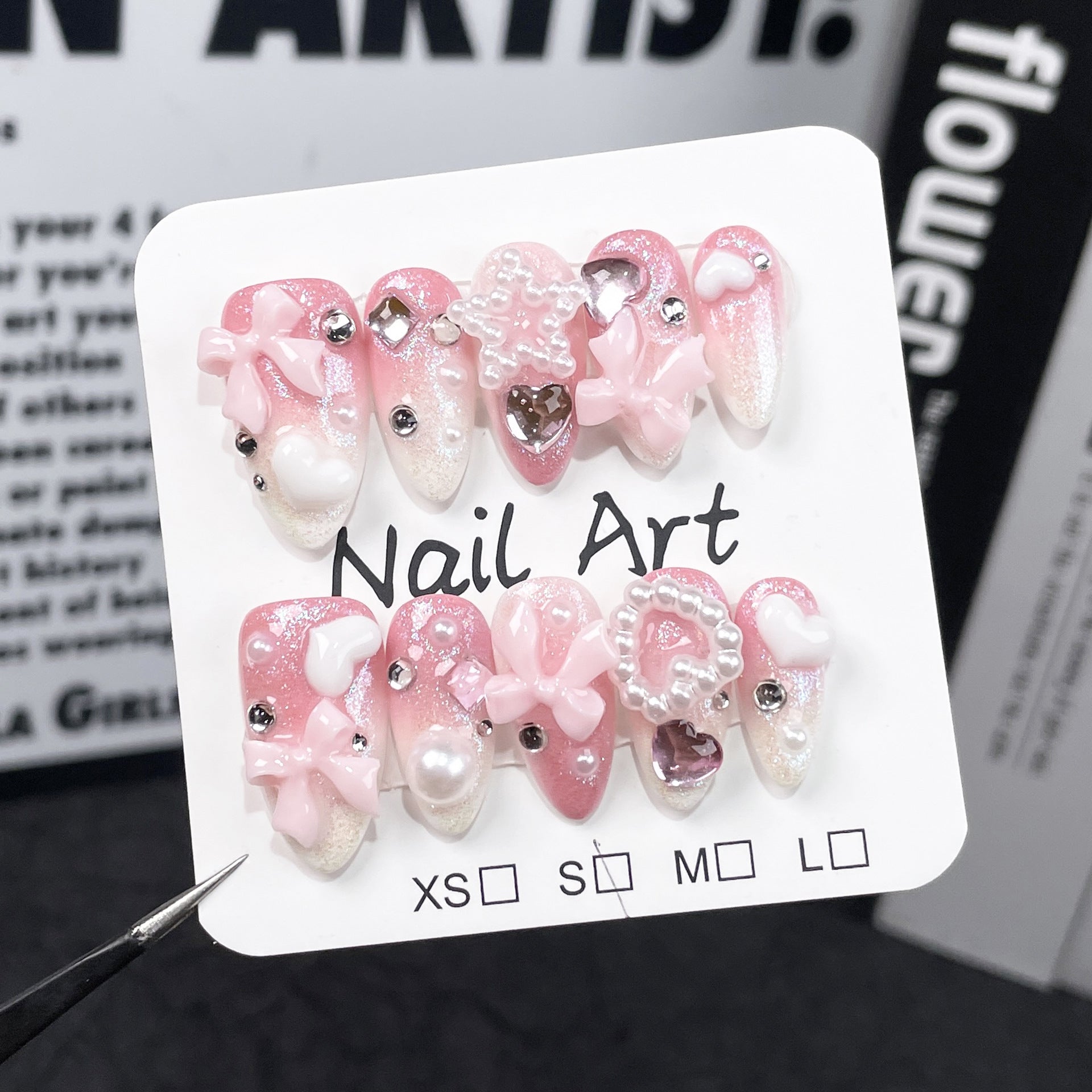 Handmade press-on nails sweetheart girl style cute gentle  Japan and South Korea almond nail pink wearable nail sticker｜365nails