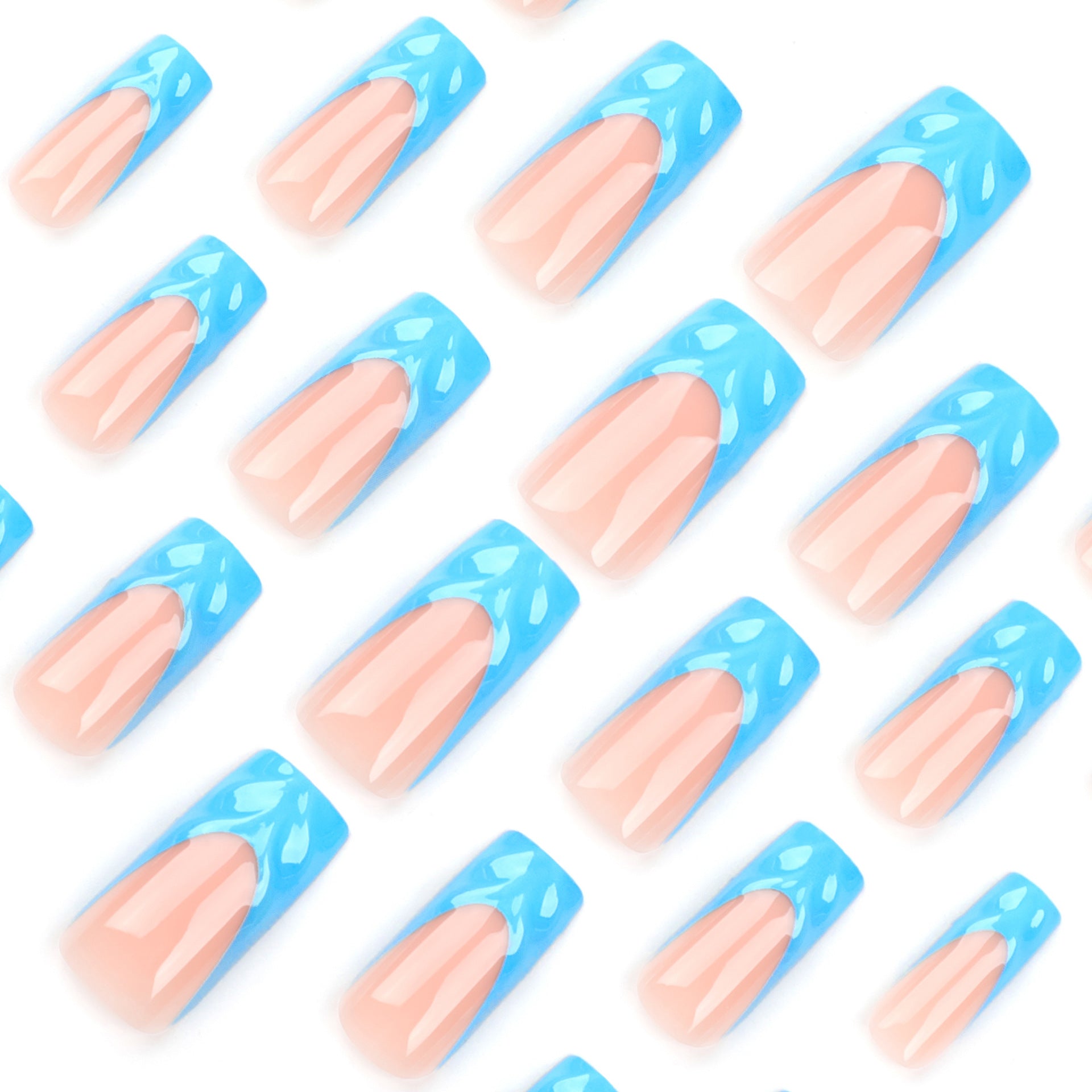 재사용 가능 프렌치 블루 완성 3D 프레스온 네일 네일팁 도매｜365nails