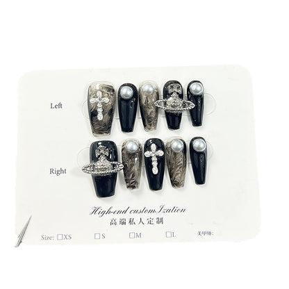 Hand-worn Empress Dowager Internet celebrity with the same nail art light luxury heavy industry dark wind detachable fake nail patch｜365nails