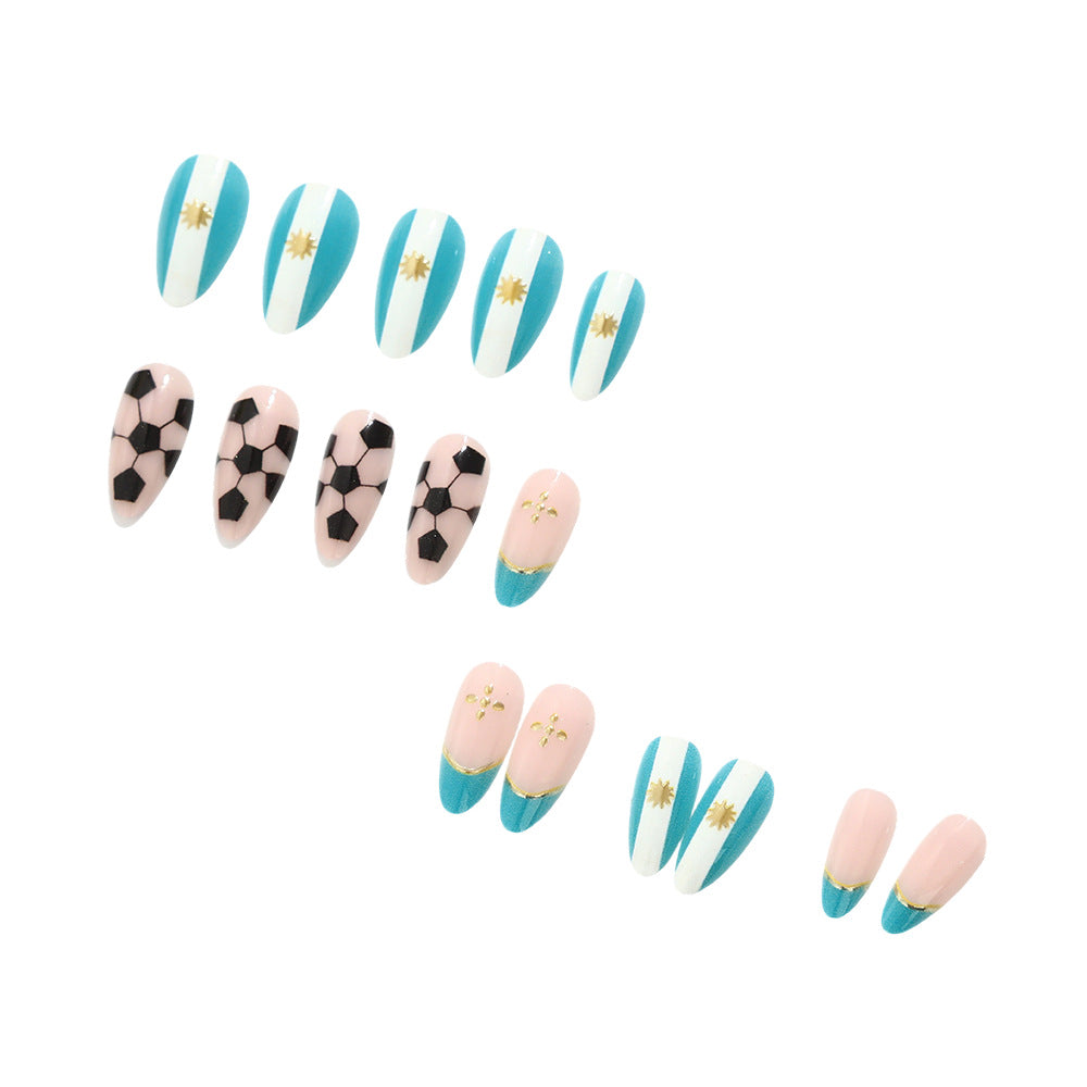 World Cup Argentina Flag Football Gold Accent Press-On Nails (Stiletto/24pcs/Fashion)