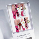 Pink Teddy Bear Heart Charm Statement Press On Nails