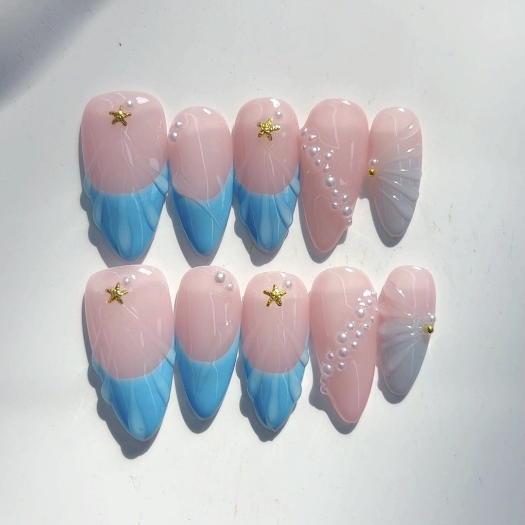Mermaid Tide: "Onda de Coral" – Unhas Postiças de Amêndoa