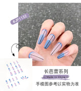 Balé francês longo com strass azul, linha ondulada, pequena flor preta, para manicure, fornecimento direto, patch 365nails