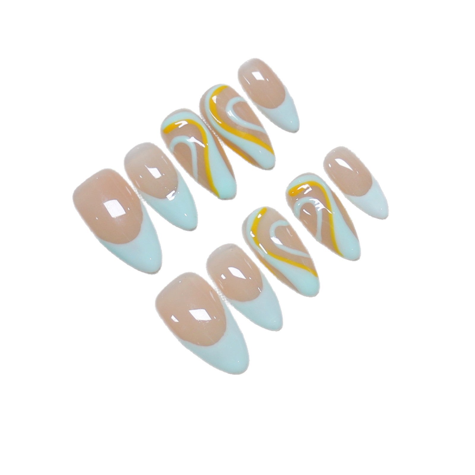 Beach Wave: "Mint Tropic" – Long Almond Press-On Nails
