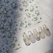 White Jasmine & Green Leaf: "ZHIBAI Pure Jasmine" – 5D Embossed Nail Sticker