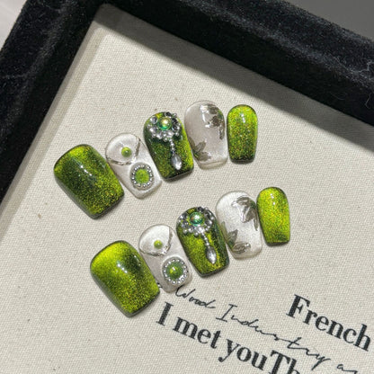 Melbourne Green cat eye Advanced Sense Niche Beauty Pure Handmade s | 365nails