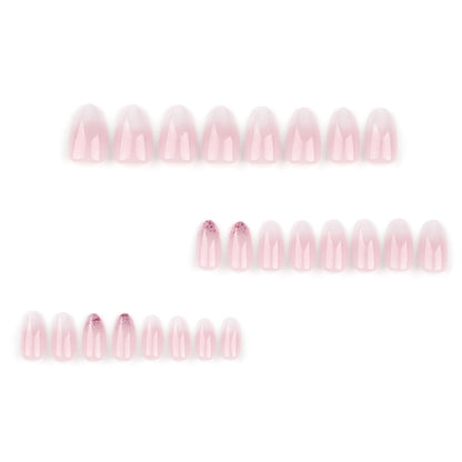 Unhas falsas com glitter, arte em unhas simples francesas, rosa e branco, mudança gradual, removível, curtas e com ponta curta｜365nails