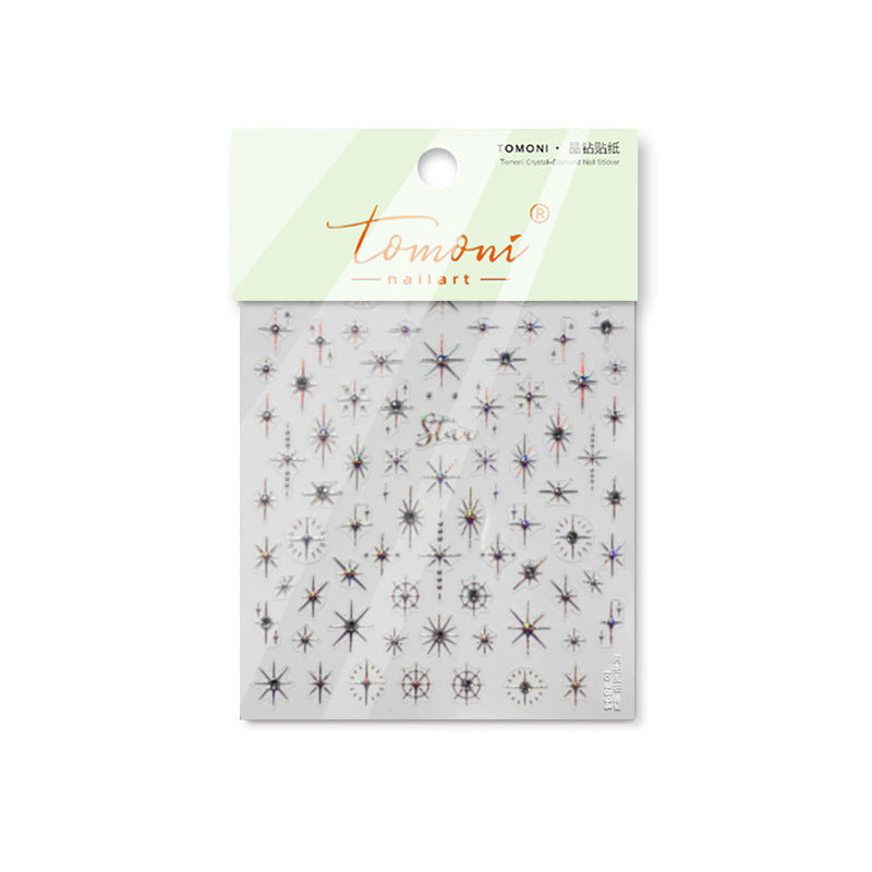 Holographic Starburst Nail Stickers – 3D Rhinestone Celestial Set
