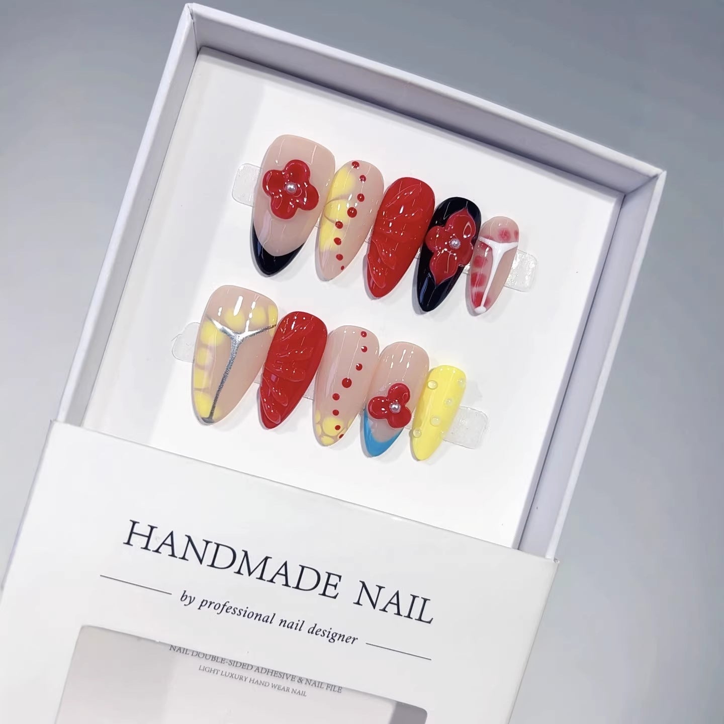 Bold Bloom: "Scarlet Fantasy" – Almond Shape Press-On Nails
